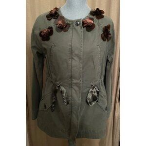 BANANA REPUBLIC Green Classic Cotton Utility Jacket with floral embellishments